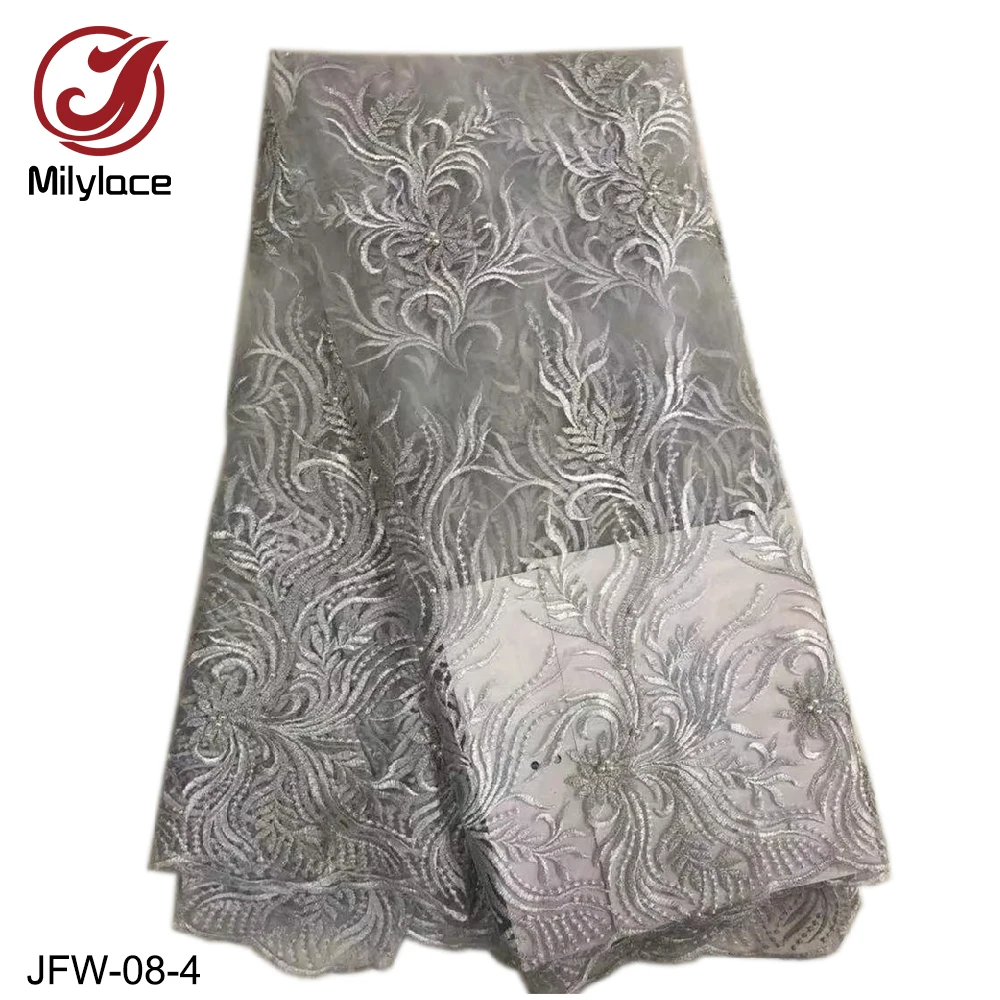 

Popular design french lace fabric with beads 5 yards per lot nigerian lace fabric embroidery bridal wedding lace fabric JFW-08