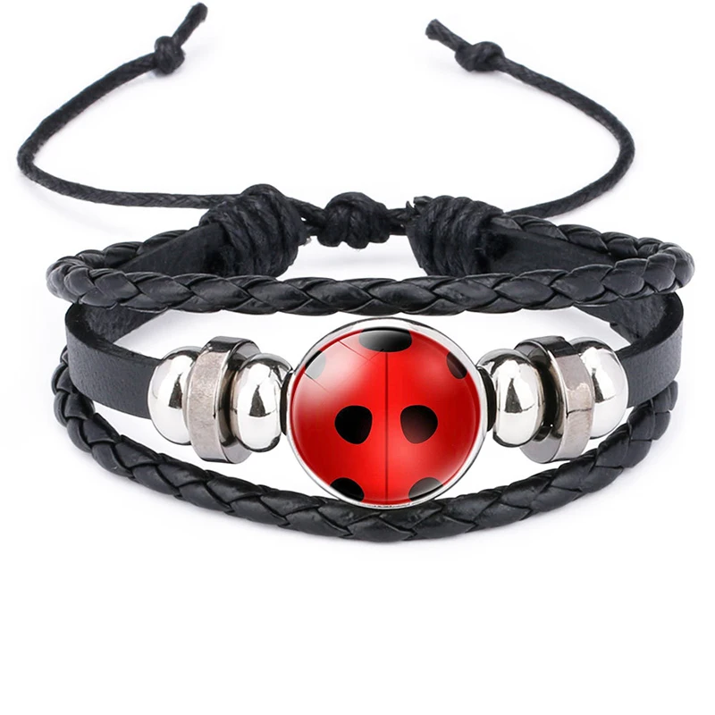 

Lady Bug Bracelet Miraculous Braided Leather Fashion Handmade Rope Children Birthday Party Gift