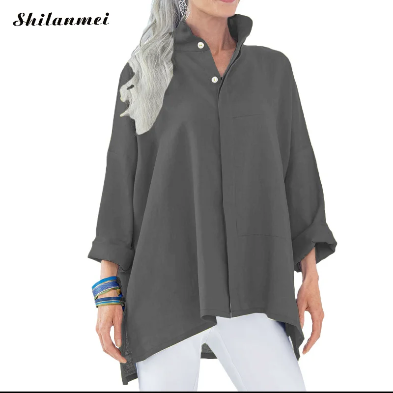 2018 nueva moda de Otoño de manga larga Irregular Blusas de mujeres, Color sólido Collar casual suelto Camisas Blusas Ropa mujer
