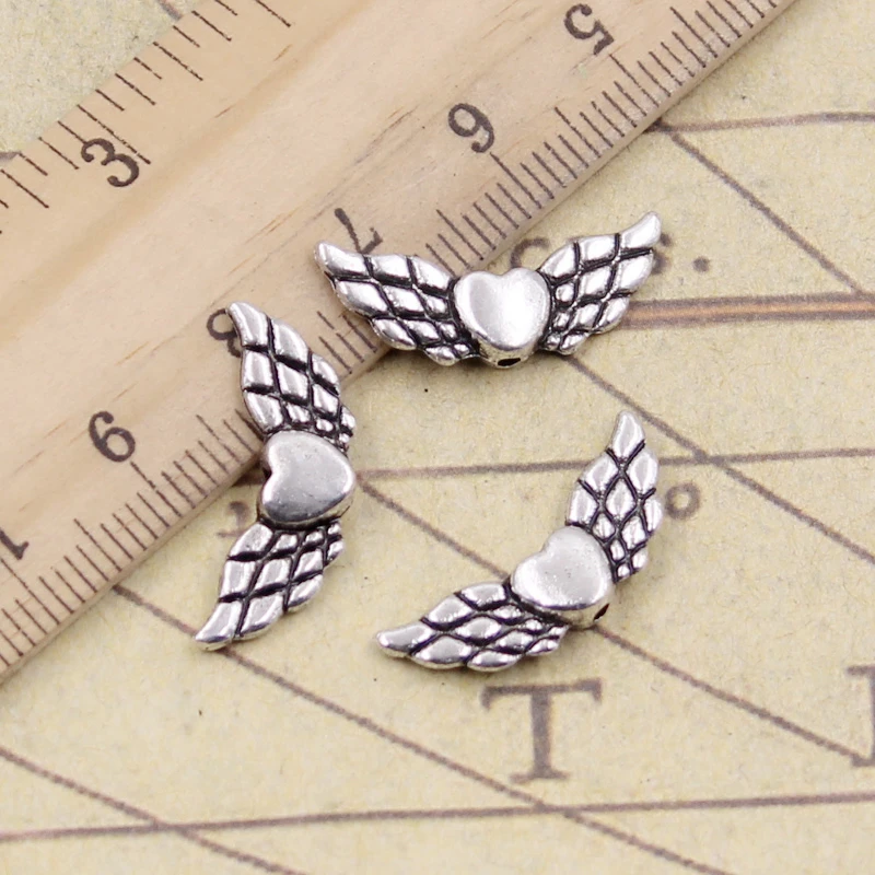 20pcs Charms Bead Heart Wings 28x6mm Tibetan Silver Color Pendants Antique Jewelry Making DIY Handmade Craft Pendant | Украшения и