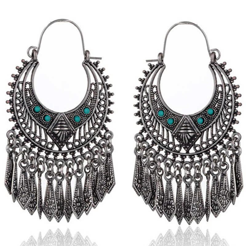 

Hot golden silver color metal tassel dangle earrings Oversize pendientes long geometric earrings for women ethnic indian jewelry