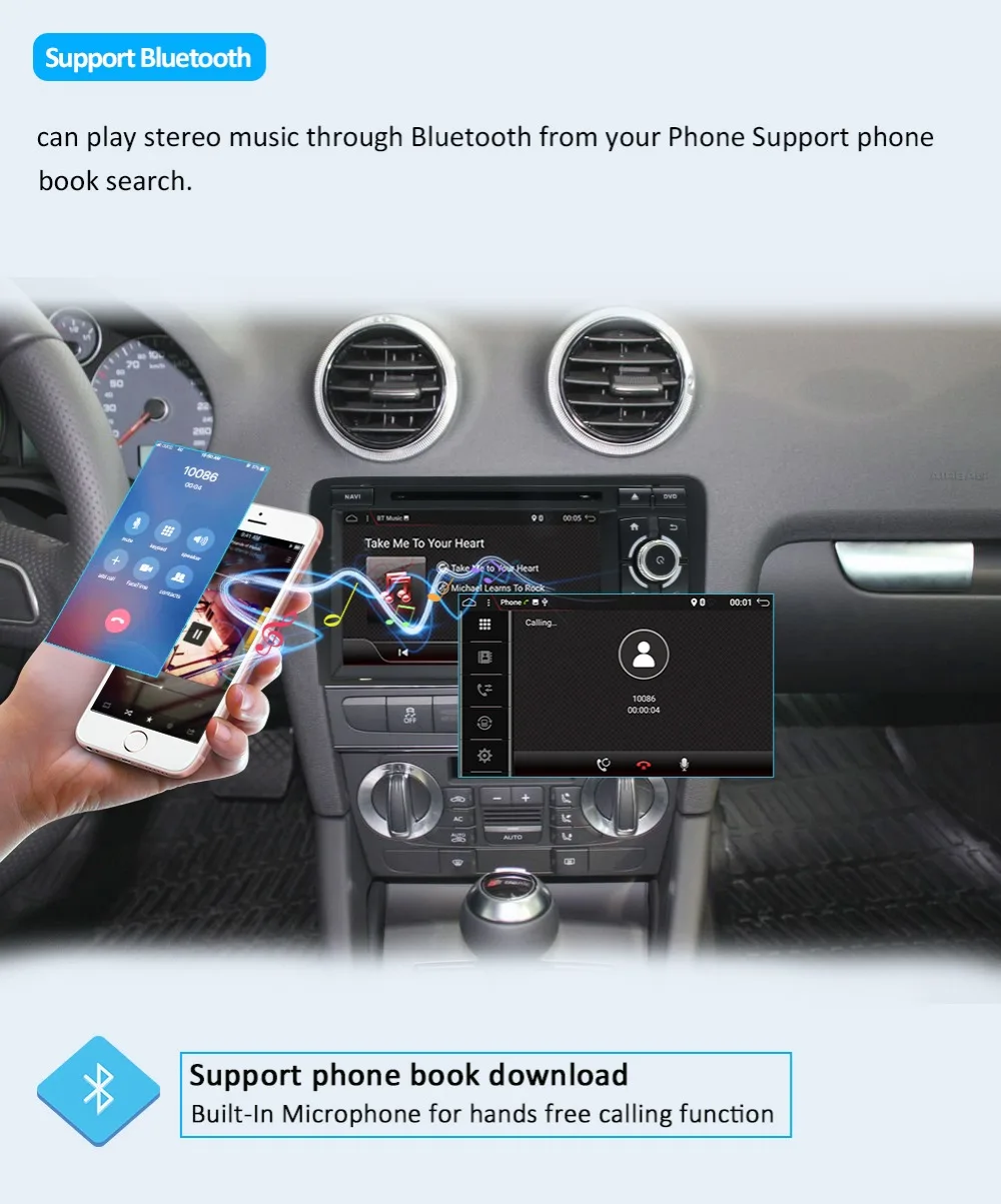 Sale Bosion 7 inch HD 2 Din Android 9.0 Octa 8 Core Car Radio Stereo DVD Player Multimedia Navigation GPS For Audi A3 8P 2003-2011 BT 9