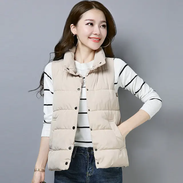 Winter Autumn Woman Quilted Vest Black White Pink Print Puffer Waistcoat Women Stand Collar