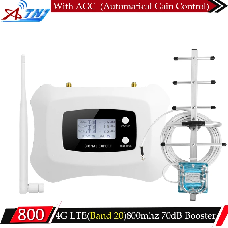 

ATNJ Band 20 4G LTE (800 FDD) Europe Mobile Phone Signal Booster Amplifier 70dB with 4G Antenna LTE 800mhz 4G Cellular Repeater