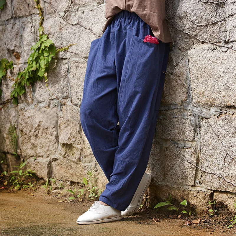 

Johnature 2019 Spring Women Cotton Linen Pants New Casual Simple Solid Color Elastic Waist Loose Patchwork Pencil Pants