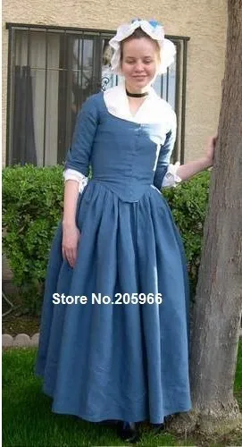 

Custom Made - Late 18th Century Blue Linen Victorian Round Gown/Theater dress/Event Dress