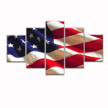 

Retro gun American flag Military canvas print art Independence Day home decor wall art pictures for living room 5 panel large