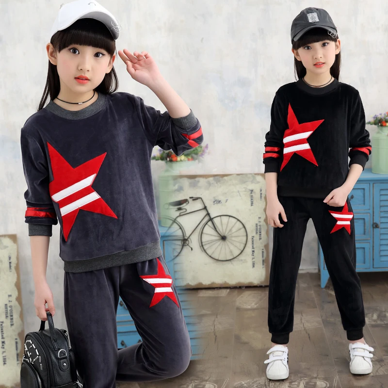 

2017 New spring & autumn girls clothes sets T-shirt+ Pants 2pcs/set full sleeve clothing children active suits cotton kids wear