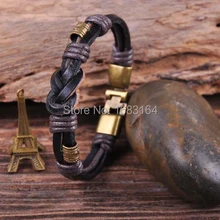 S531 Ретро Классический Пояса из натуральной кожи Плетеный браслет Для мужчин манжеты черный