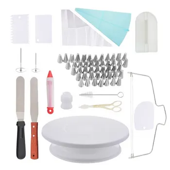 

1set Cake Decorating Supplies Kit Rotating Cake Decorating Turntable Piping Tips Russian Nozzles Piping Bags Baking Supplies