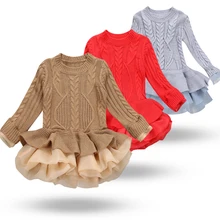 Модная детская одежда свитер для девочек трикотажное платье из органзы Пышное Платье принцессы с длинными рукавами из двух предметов на весну и осень
