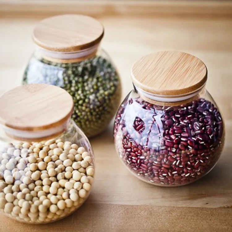 

500ML Storage Glass Bottles Wooden Bamboo Empty Sample Jars with Cork Stoppers for DIY Craft Decoration Transparent