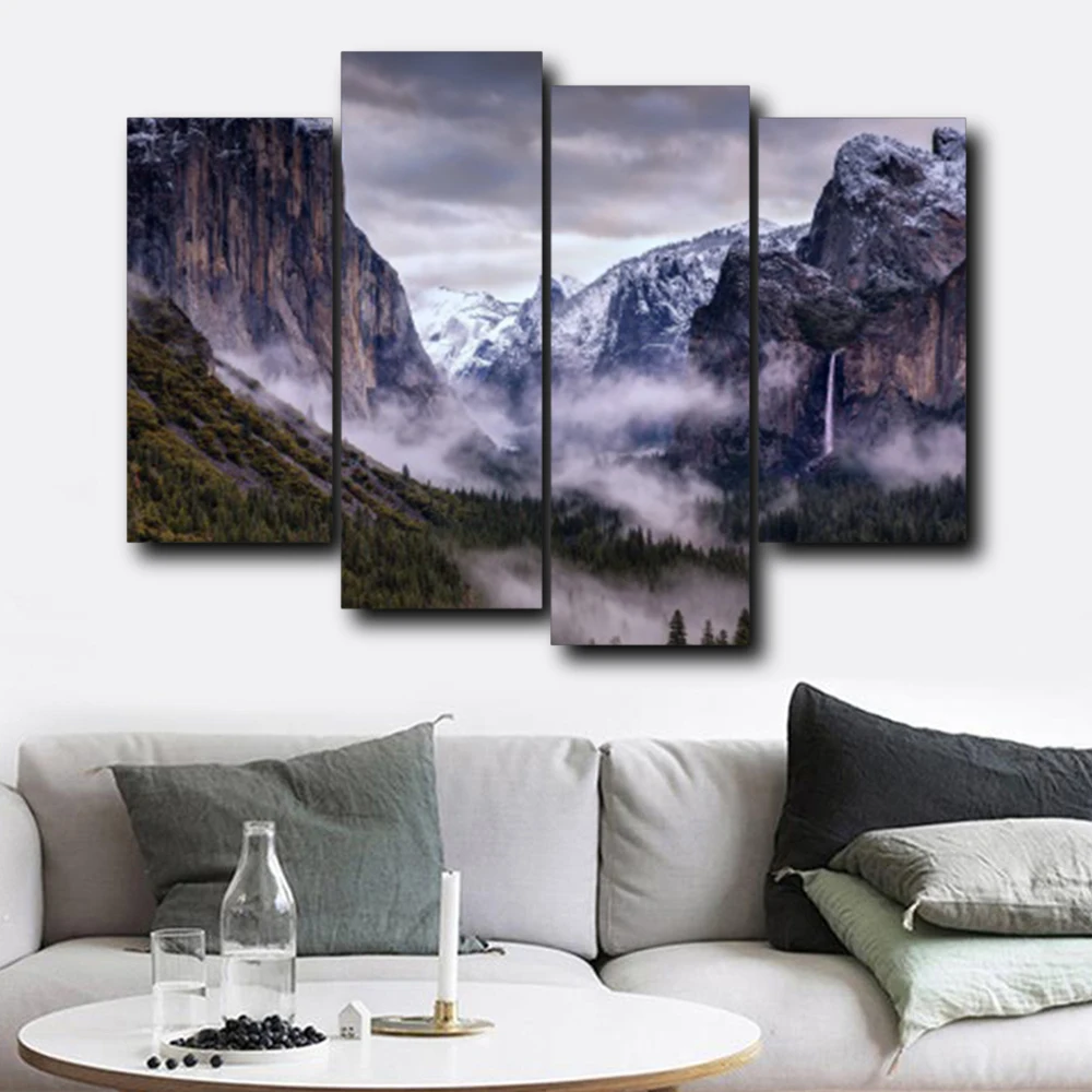 

Laeacco 4 Panel Mountain Outside Posters and Prints Abstract Canvas Calligraphy Painting Wall Art Nordic Home Living Room Decor