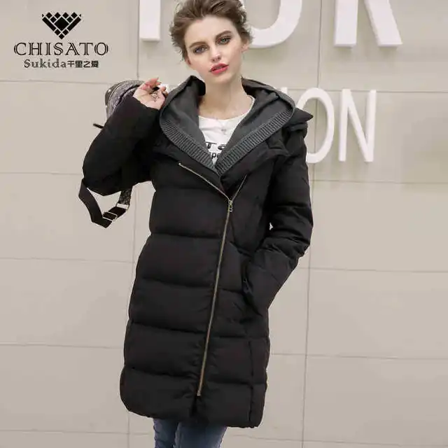Cheap 2015 New Hot Winter Thicken Warm Woman Down Overcoat Parkas Outerwear Luxurious Knit Splice Slim Mid Long Plus Size XL Hooded