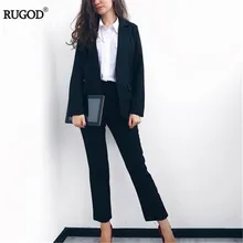 Rugod, Хит, элегантные офисные женские деловые костюмы для женщин, 2 вещи в комплекте, Женский блейзер, пиджак и прямые брюки размера плюс