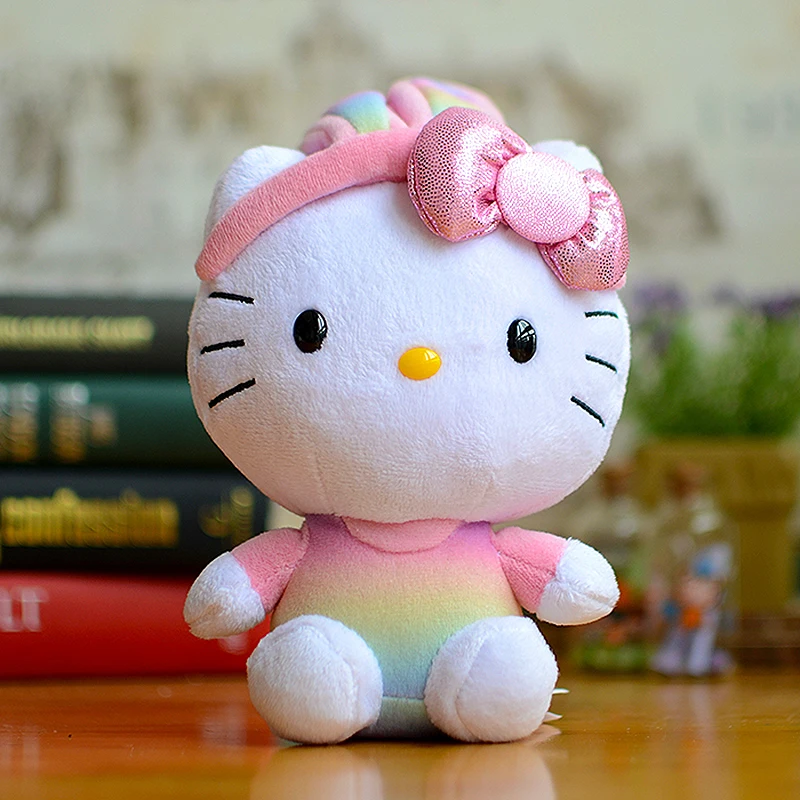  Hello  Kitty  Rainbow Bunny Ears Plush Toys Kawaii Dolls 