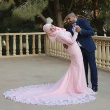 Langarm Muslimischen Abendkleid Nixe-abschlussball 2017 Spitze Appliques Frauen Kleid Lange Zurück Formale Kleider vestidos