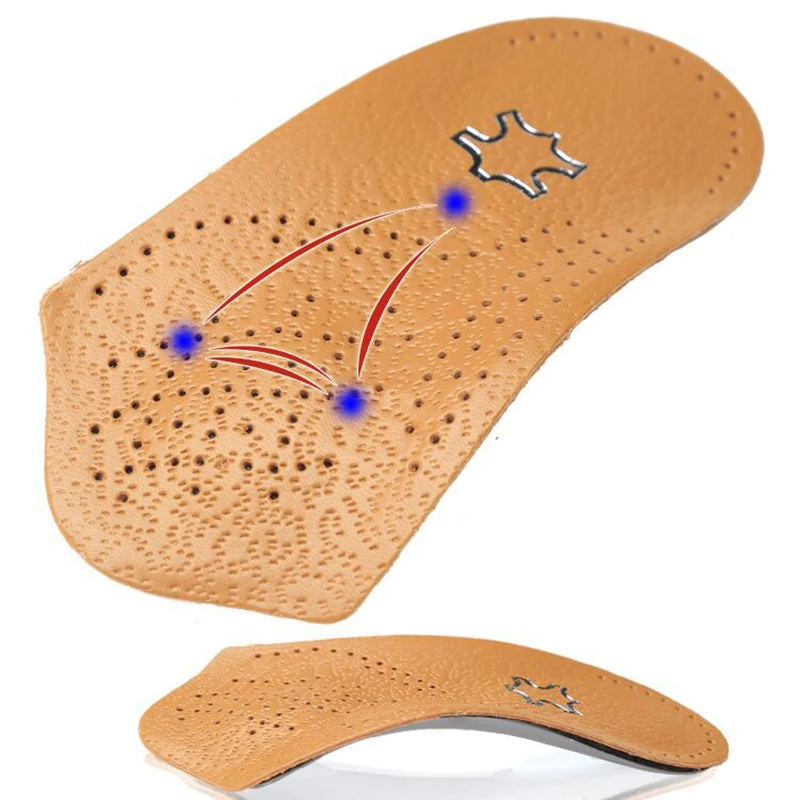 

3/4 Length Leather Insoles Arch Support Orthopedic Insoles Flat Feet Cowskin Shoe Insert Cushion for Men Women Foot Care Soles
