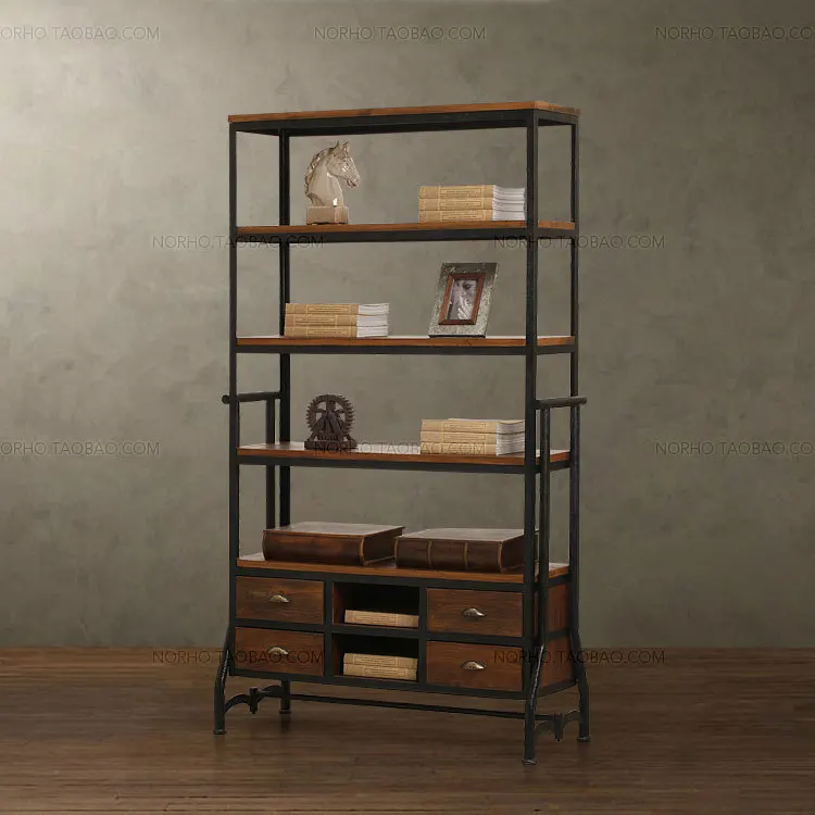 American retro industrial LOFT style wood bookcases do the old wrought