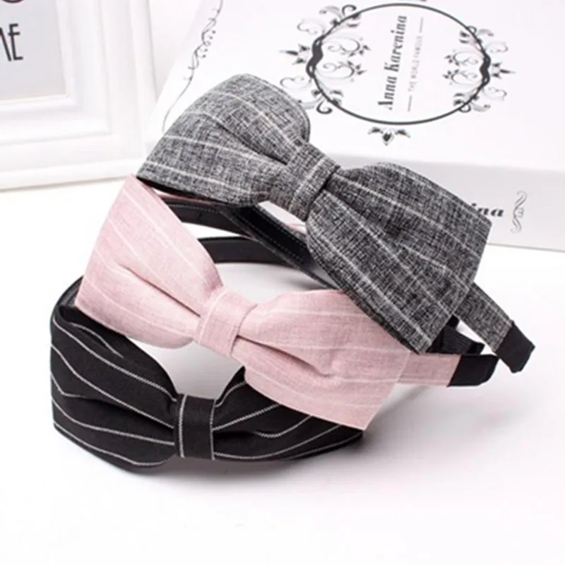 

New Bow Hairband Headband Women Striped Bow Headband Fashion Ladies Large Bow Hairband for Girls Hair Accessories Hair Hoop Gray