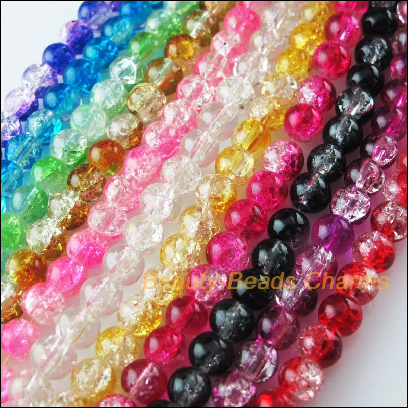 

15Pcs Loose Crackle Round Ball Glass Spacer Beads Charms Mixed Colors 15mm