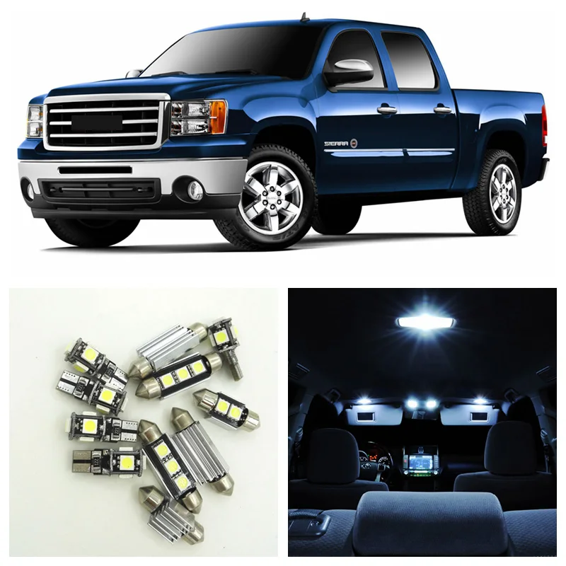 

10Pcs White LED Lights Bulbs Interior Package Kit For 2007-2013 GMC Sierra 1500/1500 HD/2500/2500 HD/3500/3500 HD Map Dome Light