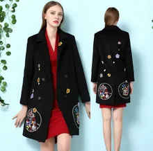 High Quality 2016 autumn and winter women’s cashmere coat loose overcoat embroidered long wool coat Overcoat Plus Size