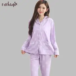 M-4XL Sotton пижамы для женщин; большие размеры Pijama с длинным рукавом осень зима для комплект свободных пижам для дам Femme 2 стиля E953