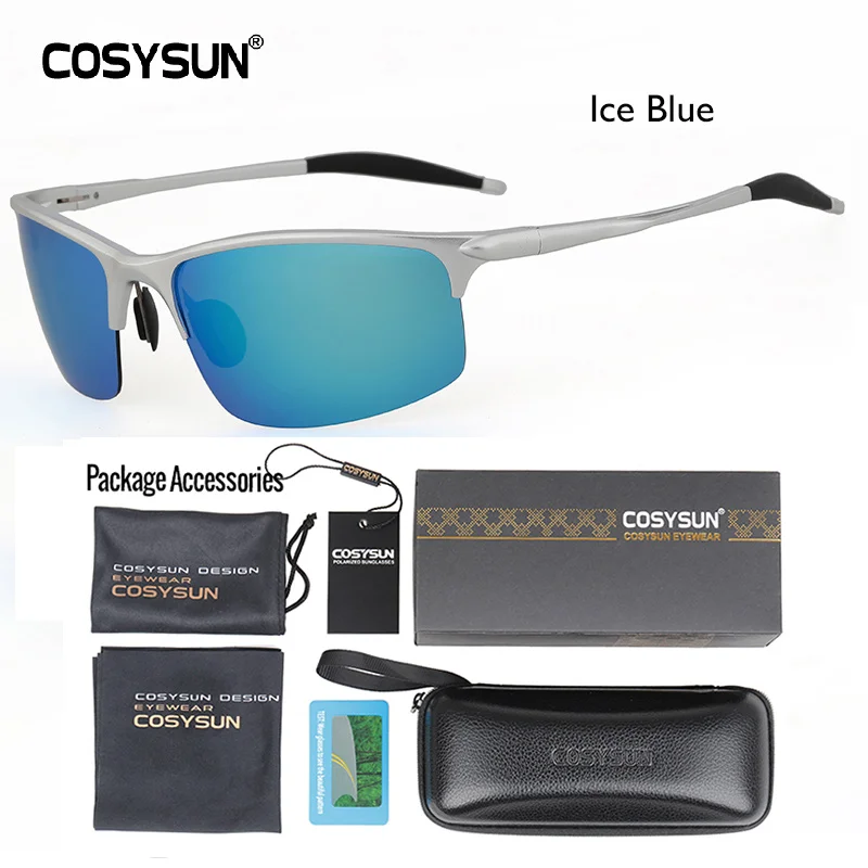 COSYSU, брендовые поляризованные солнцезащитные очки, мужские, фирменный дизайн, новинка, алюминиевые очки, для вождения, UV400, солнцезащитные очки, очки, Oculos De Sol - Цвет линз: Blue Luxury PKG