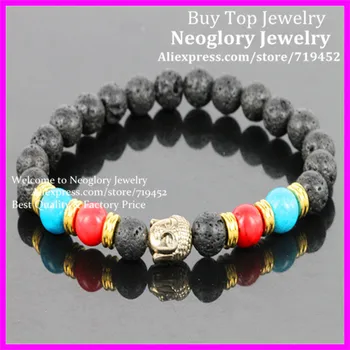 

10PCS Hot Sale Jewelry Black Lava Energy Stone Beads Gold Buddha Bracelets Wholesale New Products for Men's and Women's GIft