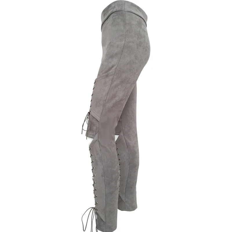Осенние сексуальные женские эластичные облегающие брюки-карандаш из искусственной замши на шнуровке, зимние женские облегающие брюки с высокой талией