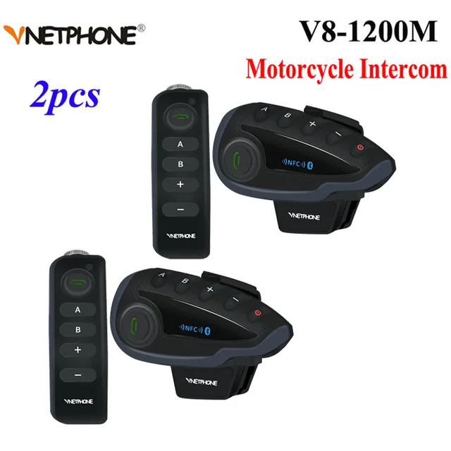 

2PCS Vnetphone V8 Bluetooth Intercom NFC 5 Riders Motorcycle Handlebar Remote Control Communicator Helmet Headset