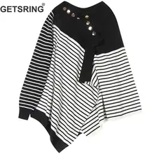 Женский свитер GETSPRING, асимметричный, черно-белый, полосатый женский свитер, свободные пуловеры, топы, г., новинка