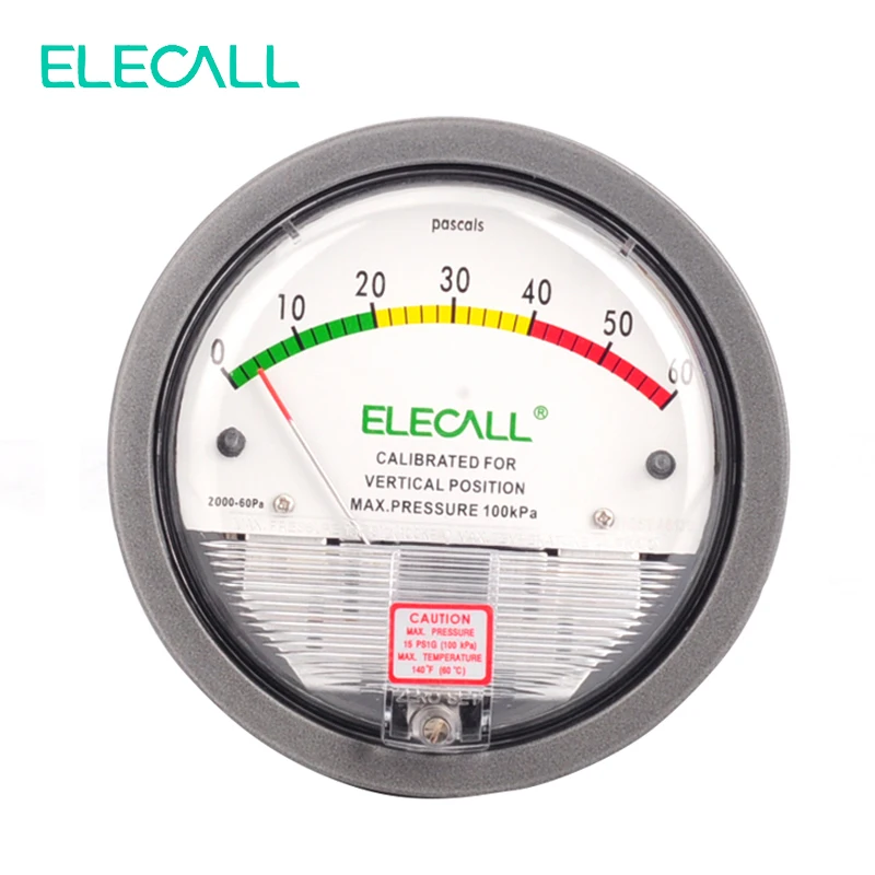 

ELECALL TE2000 0-60PA Micro Differential Pressure Gauge High Color Panel Round Type Pointer Instrument Micromanometer
