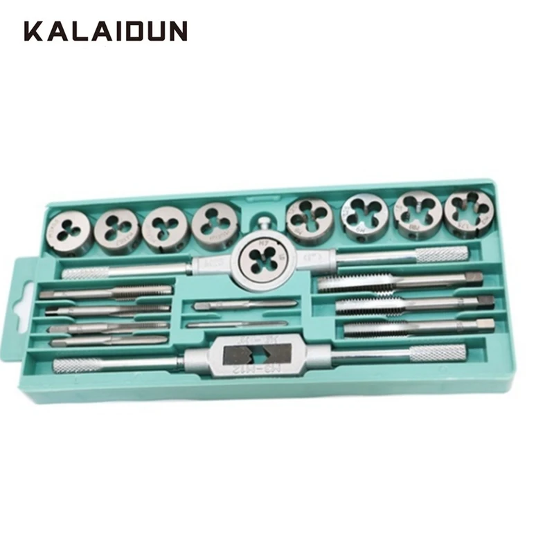 

KALAIDUN Wrench Tap And Die Pro Set 12/20Pcs M3/M12 Hand Spiral Point Straight Fluted Screw Tap Internal Thread Hand Tools Kit