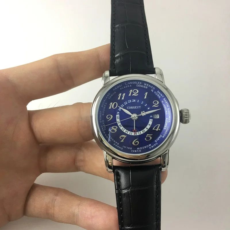 

43mm Luxury Brand Men Automatic Mechanical Watch Leather Watchband Calendar Waterproof Leisure Sports GMT Watch Men