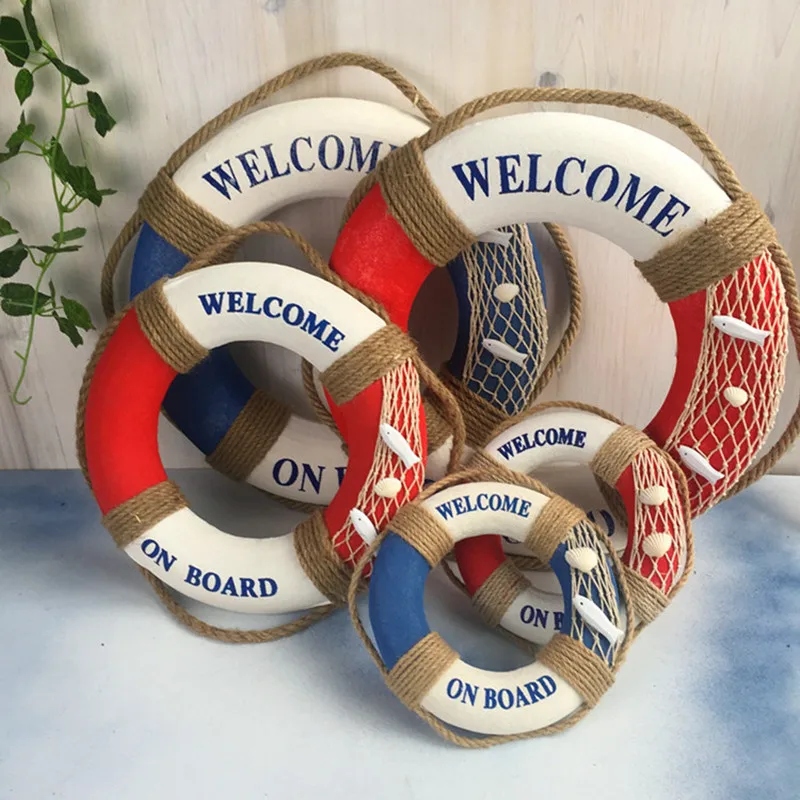 

Mediterranean style color foam Lifebuoy decorative creative Welcome Aboard Nautical Ring Boat Wall Hanging Home Decoration