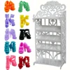 Option 10 paires chaussures/meuble à chaussures blanc Rack rangement princesse maison de poupée vêtements robe accessoires meubles pour poupée Barbie ► Photo 1/6