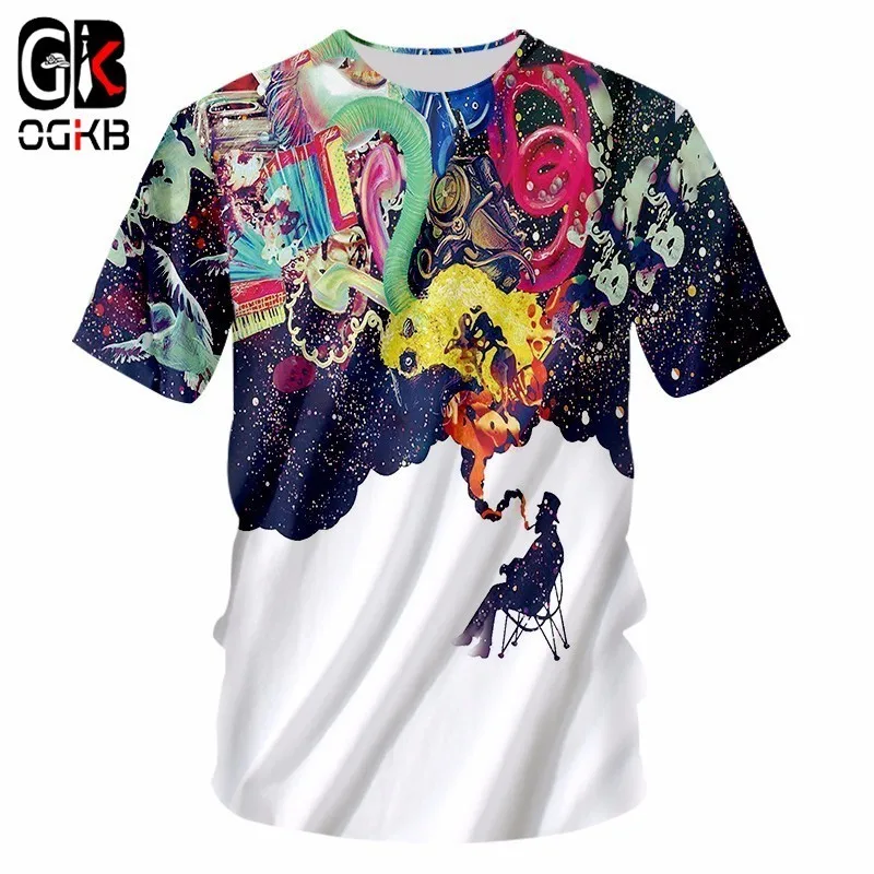 

OGKB 2019 Summer Tops Women/men's Funny Print Smoking Person 3D T-shirt Casual Tshirt Hiphop Punk O Neck Tee Shirts Homme 7XL