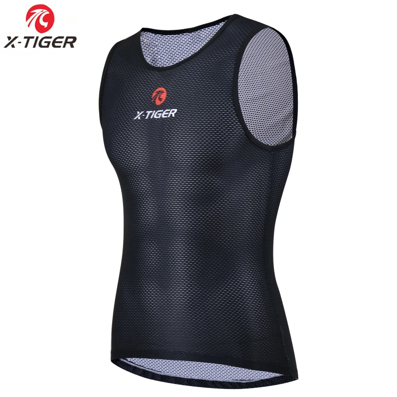 X-Tiger Men's Pro Bike Cool Mesh Superlight Cycling Base Layers Bicycle Short Sleeve Shirt Breathbale Underwear Jersey - Цвет: Black