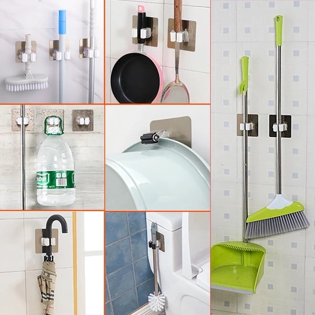 Wall Mounted Mop Holder Brush Broom Hanger Storage Rack Bathroom Organizer Accessory Hanging Pipe Hooks Products For Kitchen 2