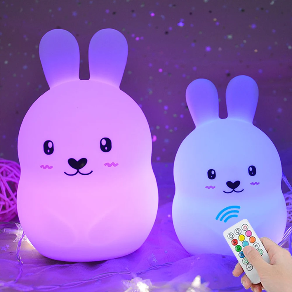 Rabbit LED Night Light Touch Sensor Remote Control RGB LED Lamp ...