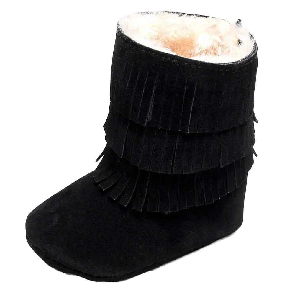 Детская обувь; однотонные двухслойные зимние Бархатные теплые ботинки с кисточками; обувь для маленьких девочек; Tenis Infantil