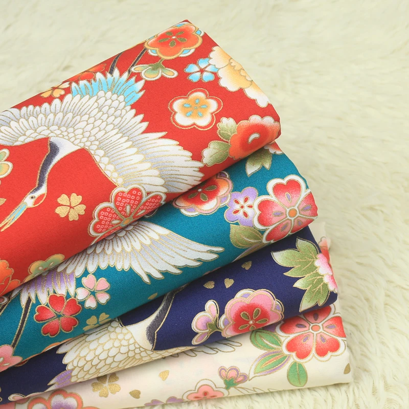 Половина ярда Тайвань импорт мягкий бриз позолоченная ткань с краном печати, ручная работа DIY одеяла рот Золотая посылка одежды платье CR-A122