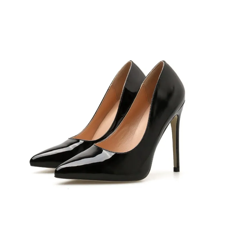 

2019 new spring classic lacquer leather with shallow mouth simple sharp heel stilettos fashion work shoes woman 11cm