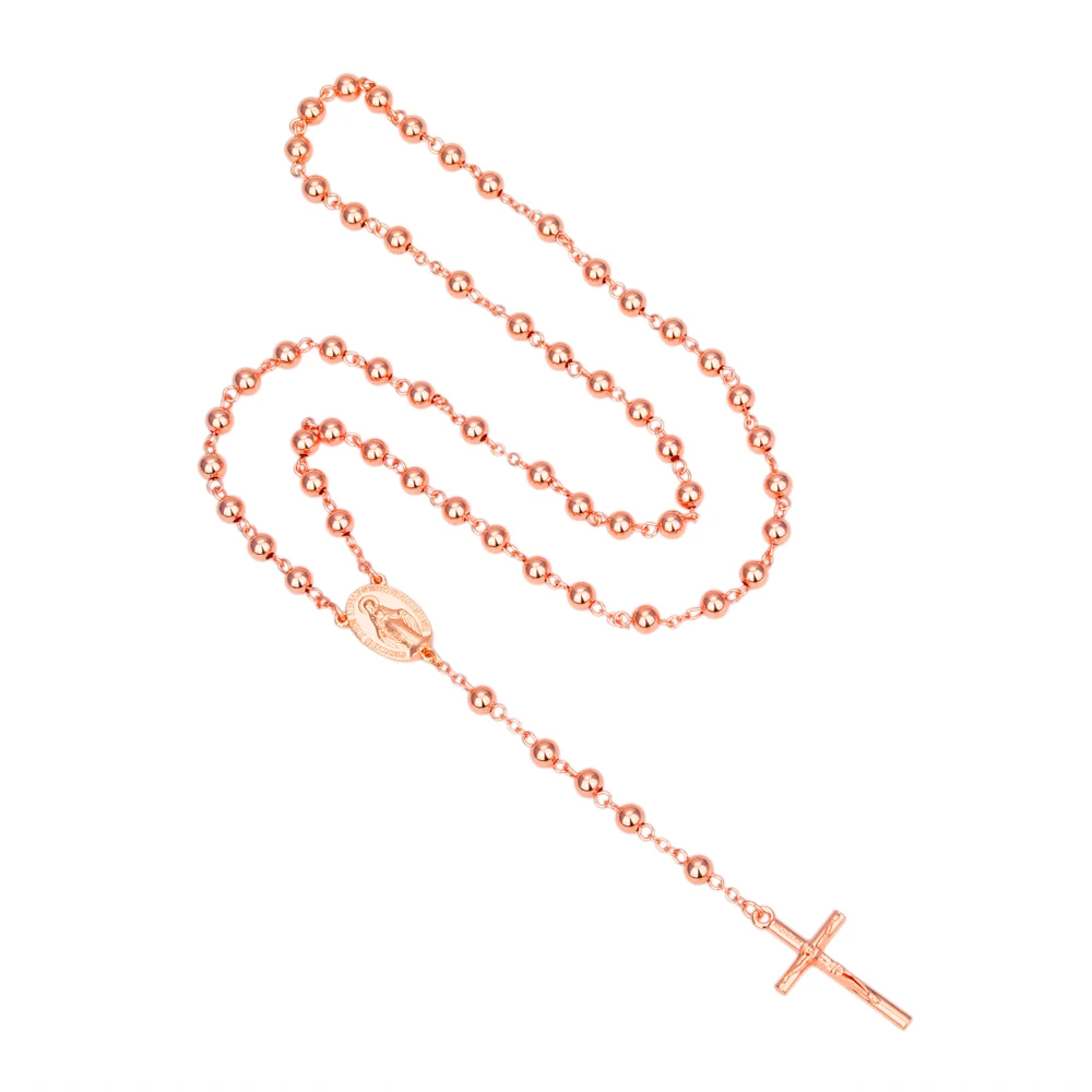 Женская католическая религиозная девственница Mary Rose Gold color Rosary ожерелье