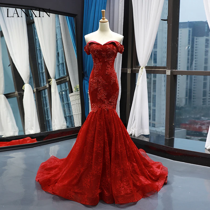 

2019 abendkleider Mermaid Evening Dresses Off Shoulder Sweetheart Lace Beaded Women Long Prom Dresses Robe de Soiree