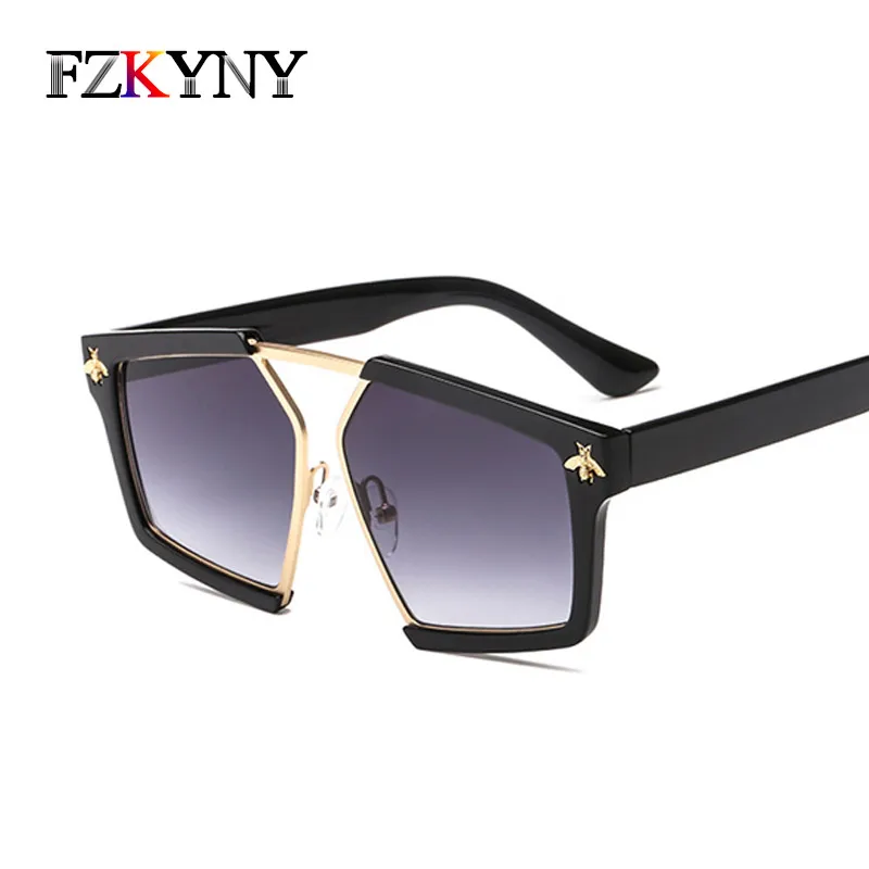 

FZKYNY New Fashion Square Sunglasses Women Brand Designer Small Bee Big Frame Sun Glasses Vintage Female Clear Pink Eyeglasses