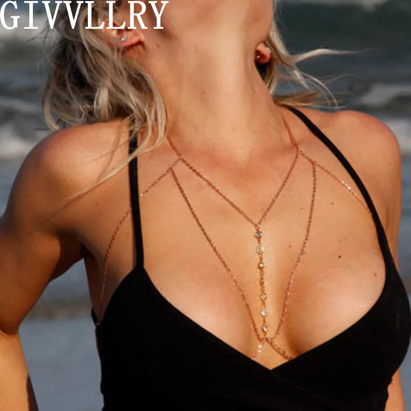 

GIVVLLRY Gold Silver Color Sexy Body Chain for Women Bohemian Multilayer Bra Cage Acrylic Crystal Tassel Fashion Body Jewelry