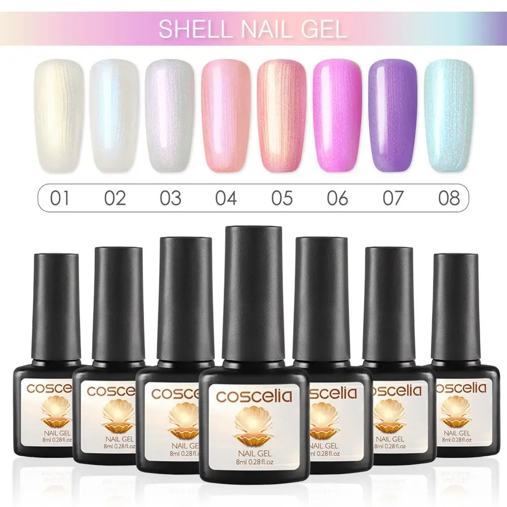 

COSCELIA 1pc Pearl Shell Mermaid Color UV LED Gel Nail Polish Soak Off Nails Art Gel Polish Varnish 8ml For Beauty